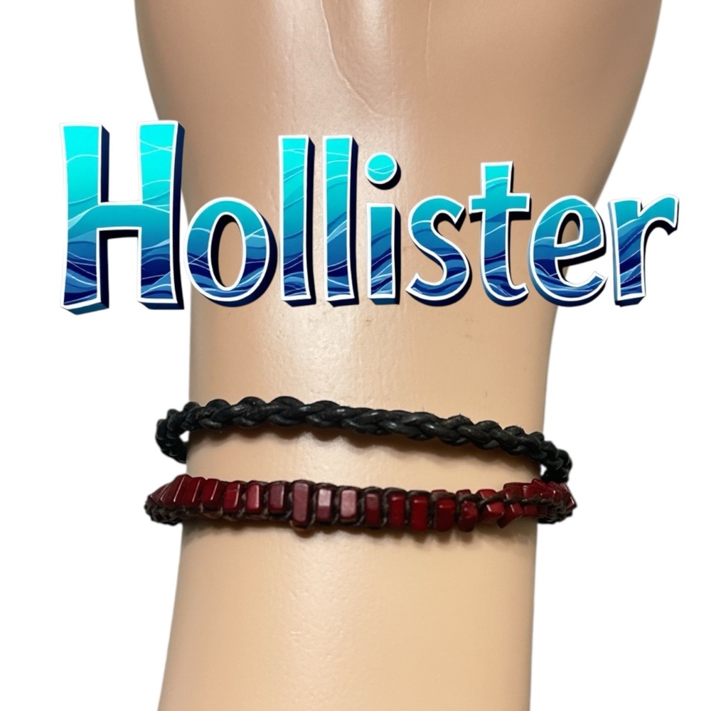 Hollister Black and Dark Red Bracelet Duo